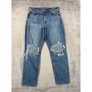 American Eagle Jean Womens 12 Blue Mom Distressed High Rise Relaxed Tapered